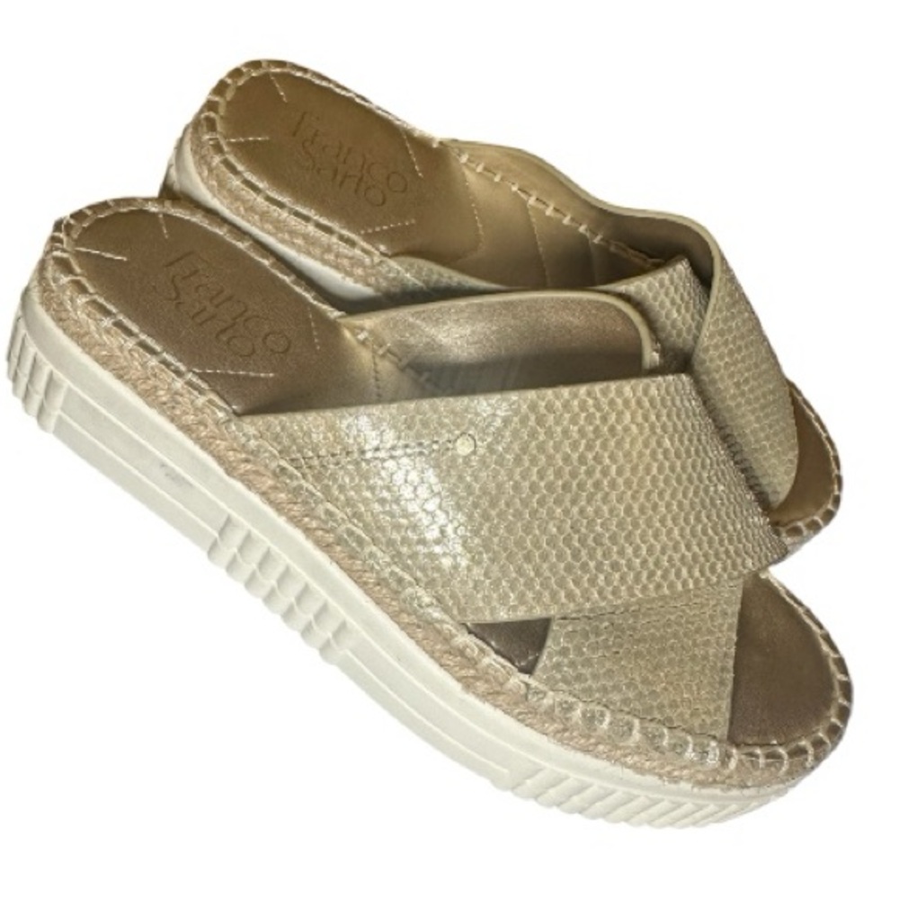 Franco Sarto Birch Gold Metallic 6.5 Snakeskin leather cross platform slide